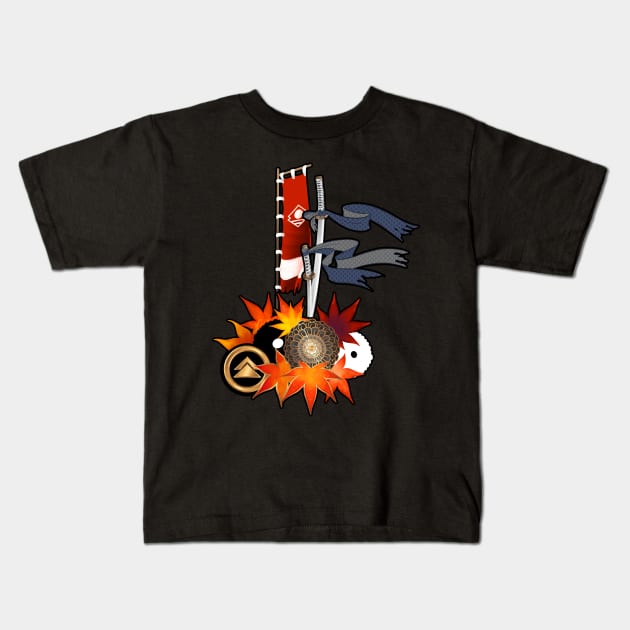 House of Sakai Family Crest, Katana, and Clan Banner - ゴート・オブ・ツシマ - Ghost of Tsushima Kids T-Shirt by SamInJapan